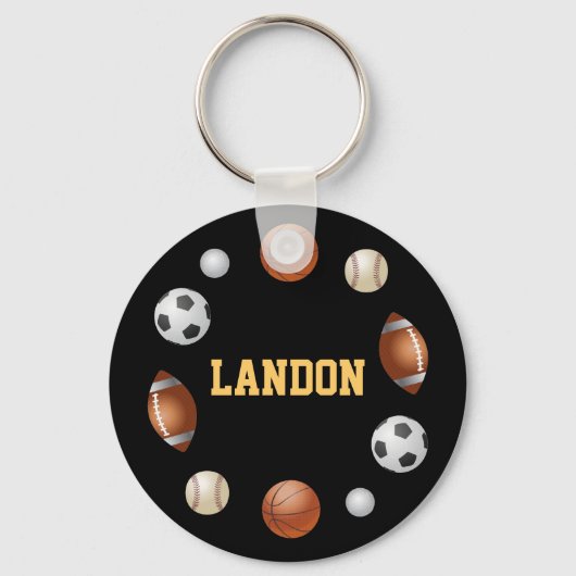 Landon World of Sports Keychain – ブラック キーホルダー (正面)