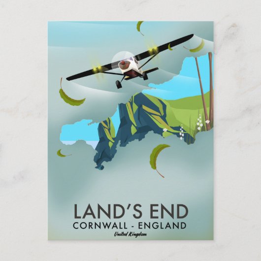 Land's End Cornwall Travelマップのポスター ポストカード (正面)