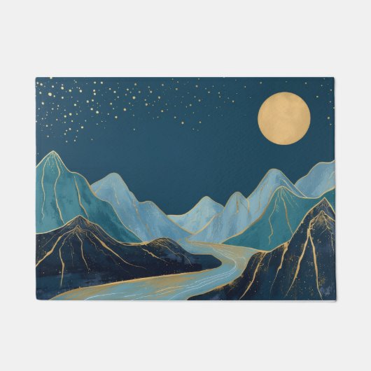 landscape Golden Peaks Under a Night Sky Doormat ドアマット (正面)