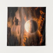Landscape in fantasy alien planet with flaming moo タペストリー (正面(横))