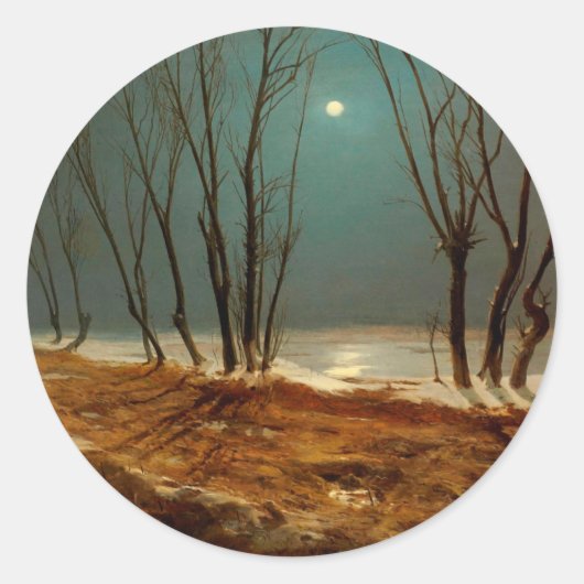 Landscape in Winter at Moonlight by Carl Blechen ラウンドシール (正面)