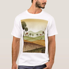 landscape of hills with small houses tシャツ