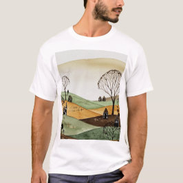 landscape of hills with small houses tシャツ