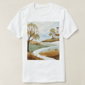 landscape of hills with small houses tシャツ (デザイン正面)