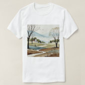 landscape of hills with small houses tシャツ (デザイン正面)