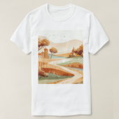 landscape of hills with small houses tシャツ (デザイン正面)