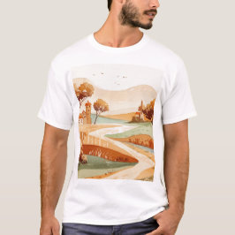 landscape of hills with small houses tシャツ