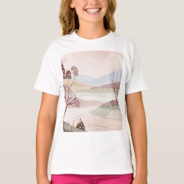 landscape of hills with small houses tシャツ