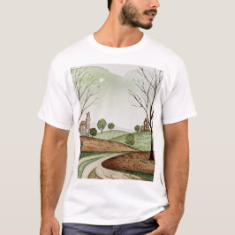 landscape of hills with small houses tシャツ