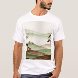 landscape of hills with small houses tシャツ