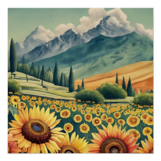 Landscape Sunflowers Boho ポスター (正面)
