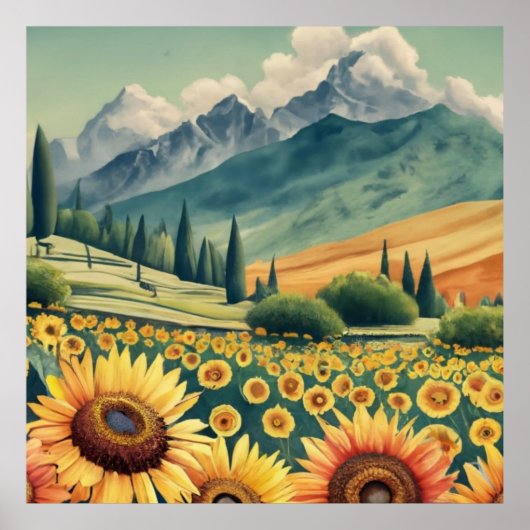 Landscape Sunflowers Boho ポスター (正面)