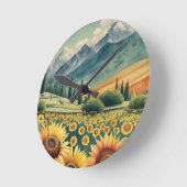 Landscape Sunflowers Boho ラウンド壁時計 (傾斜)