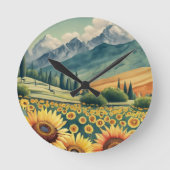 Landscape Sunflowers Boho ラウンド壁時計 (正面)