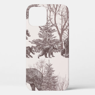 Landscape with bears, cubs, winter trees and fir t iPhone 12ケース