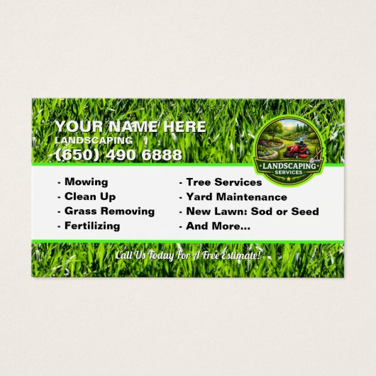 Landscaping Lawn Care Mower Business Card Grass (正面)