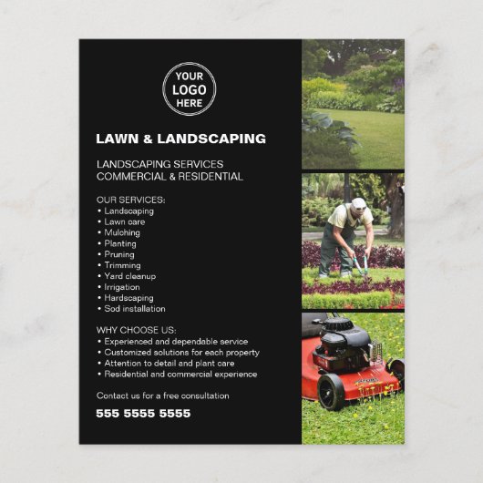 Landscaping Lawn Care Services Black Business チラシ (正面)