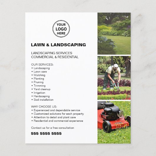 Landscaping Lawn Care Services White Business チラシ (正面)