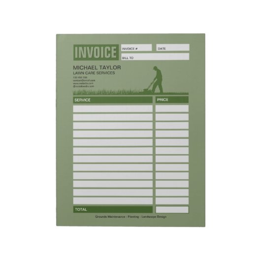 Landscaping Lawn Mowing Business Receipt Invoice ノートパッド (回転)