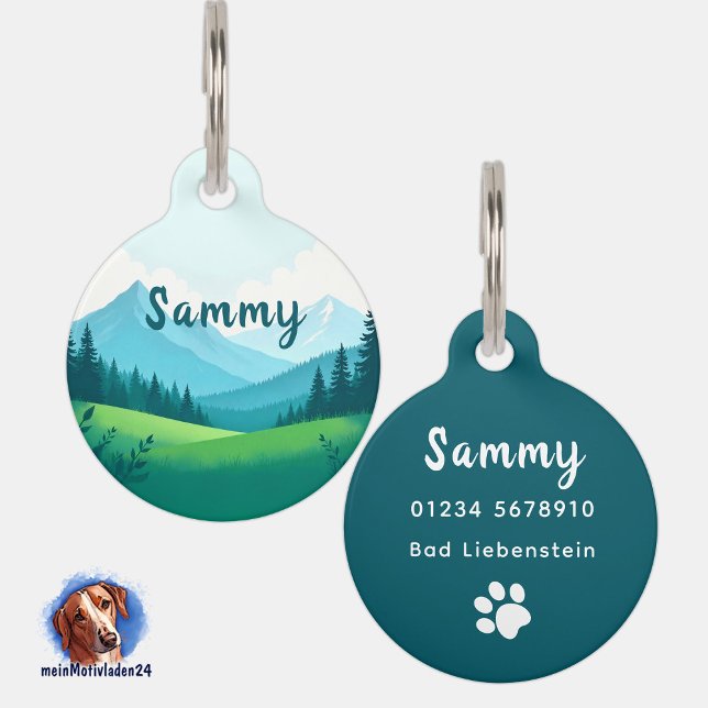 Landschaft Berge | personalisierbare Hundemarke  ペット　ネームタグ (Personalisierbare Haustiermarke mit Berglandschaft - nach eigenem Wunsch personalisierbar)