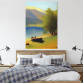 Landschaft mit See, Boot und Berge キャンバスプリント (インサイチュ (寝室))