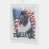 Landseer Newfoundland Dog Patriotic ガラスオーナメント (正面左)