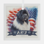 Landseer Newfoundland Dog Patriotic ガラスオーナメント (裏面)