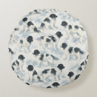 Landseer Newfoundland dog watercolor  ラウンドクッション