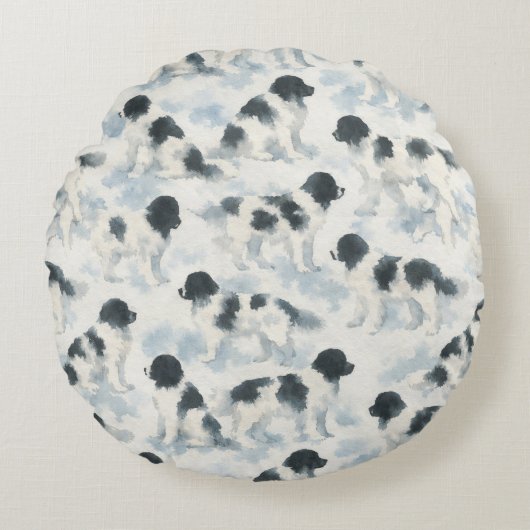 Landseer Newfoundland dog watercolor  ラウンドクッション (正面)