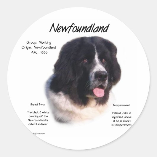 Landseer Newfoundland History; I love Newfies ラウンドシール (正面)