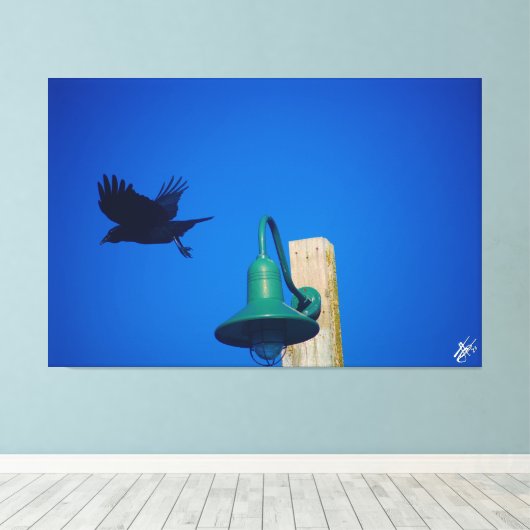 Langley Crow on Light Post Series #3 キャンバスプリント (インサイチュ (ウッドフロア))