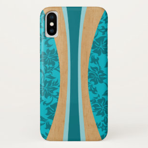 Laniakeaのハワイのフェイクな木製のサーフボードのティール(緑がかった iPhone X ケース