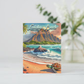 Laniakea Oahuハワイ熱帯水彩カラフル ポストカード (スタンド正面)