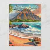 Laniakea Oahuハワイ熱帯水彩カラフル ポストカード (正面)