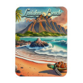 Laniakea Oahuハワイ熱帯水彩カラフル マグネット (縦)