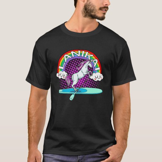 Lanikai Beach Hawaii Rainbow Unicorn Paddle Board  Tシャツ (正面)