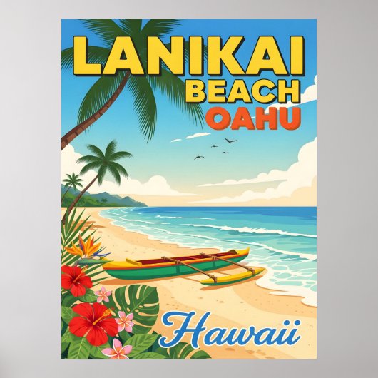 Lanikai Beach, Hawaii – Tropical Canoe ポスター (正面)