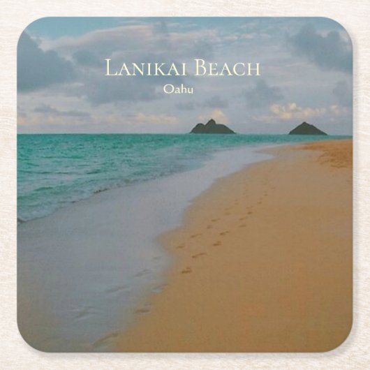 Lanikai Beach, Oahu, Hawaii スクエアペーパーコースター (正面)