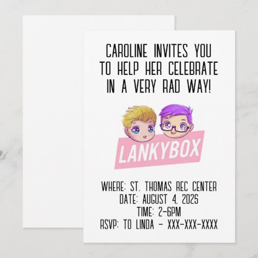 Lankybox Youtube Birthday Invitation 招待状 (正面/裏面)