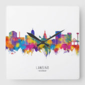 Lansing Michigan Skyline スクエア壁時計 (正面)