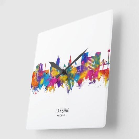 Lansing Michigan Skyline スクエア壁時計 (傾斜)