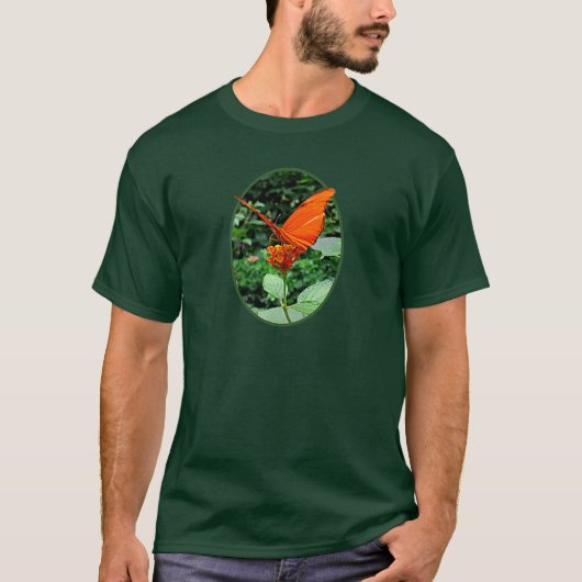 Lantanaメンズのオレンジ蝶 Tシャツ (正面)