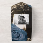 Lantern & 素朴 Dusty Blueバラズ結婚+ RSVP オールインワン招待状 (外側)