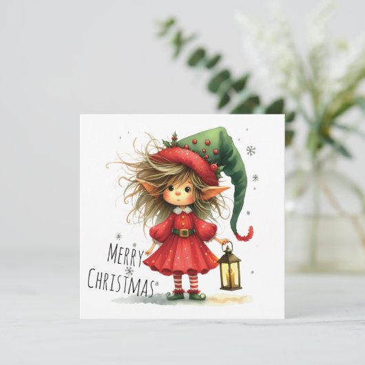 Lantern Elf – Whimsical Christmas Holiday Card (スタンド正面)