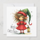 Lantern Elf – Whimsical Christmas Holiday Card (正面)