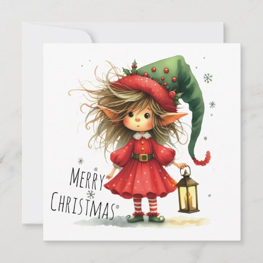 Lantern Elf – Whimsical Christmas Holiday Card (正面)