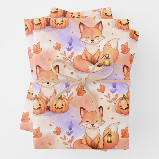 Lantern Foxes & Pumpkin Whimsy – Autumn Woodland P ラッピングペーパーシート (インサイチュ)