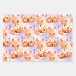 Lantern Foxes & Pumpkin Whimsy – Autumn Woodland P ラッピングペーパーシート