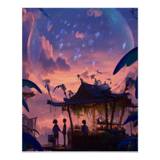 Lantern-Lit Twilight Pavilion Fantasy Scene ポスター (正面)