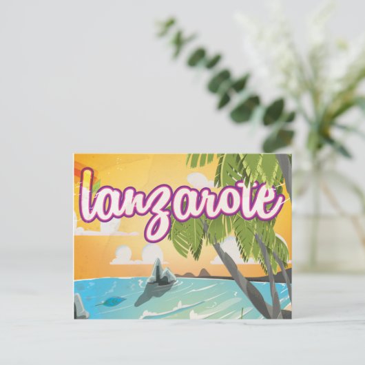 lanzaroteヴィンテージビーチ旅行ポスターマンガ ポストカード (スタンド正面)